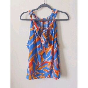 Tyche Multicolor Sleeveless Tie Front Boho Floral Top Size L